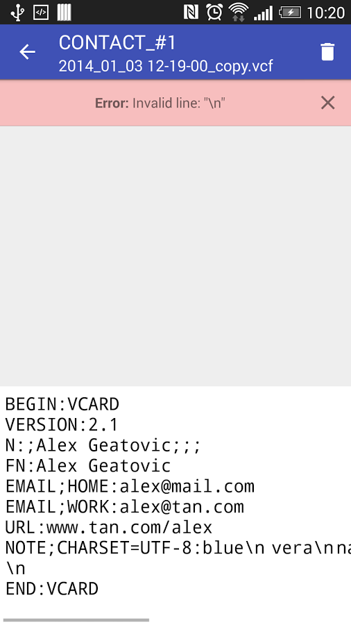 Кодировка vcf файла для android