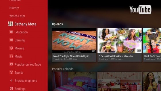 YouTube для Android TV 5.13.300. Скриншот 1