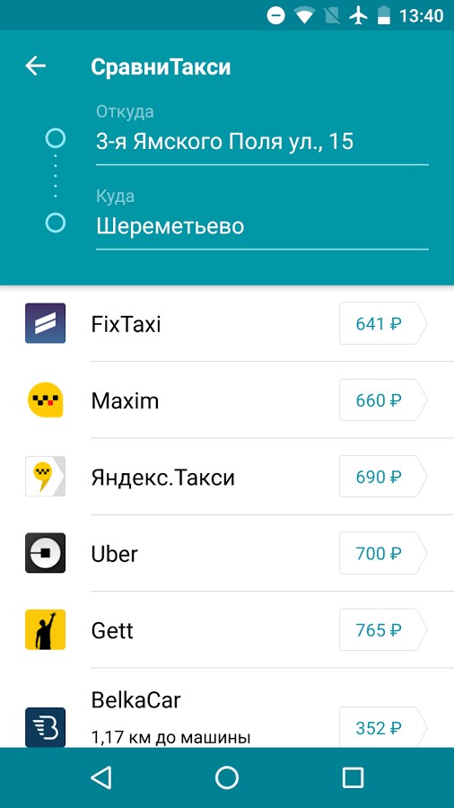 Программа сравнения цен такси для андроид