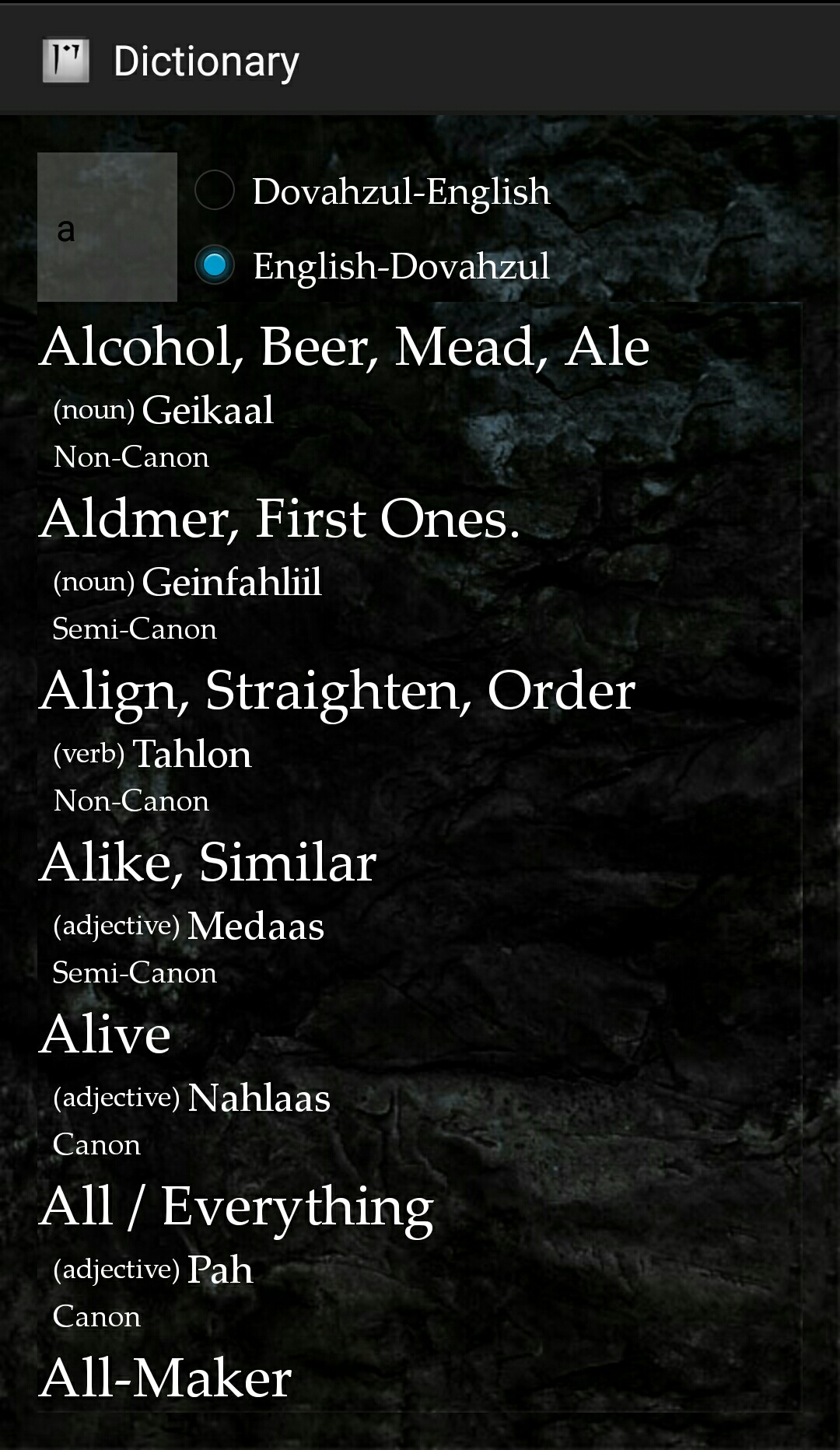 Dovahzul Dictionary