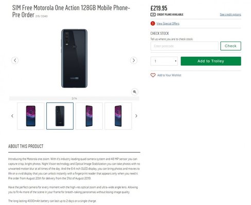 Motorola One Zoom с квадрокамерой засветился в интернет-магазине
