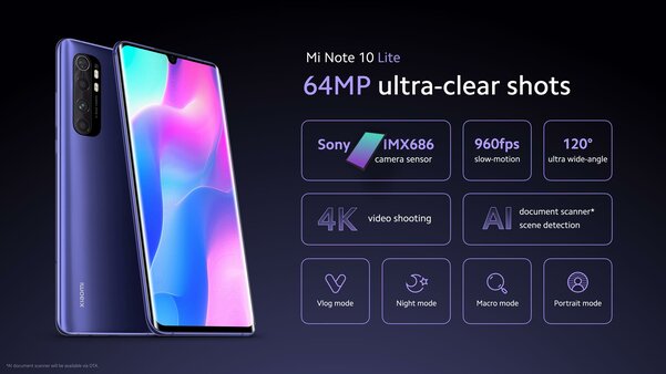 Вышел Xiaomi Mi Note 10 Lite со сканером в дисплее и квадрокамерой