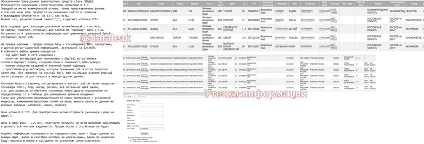 В даркнете опубликовали крупную базу данных с информацией о российских автовладельцах