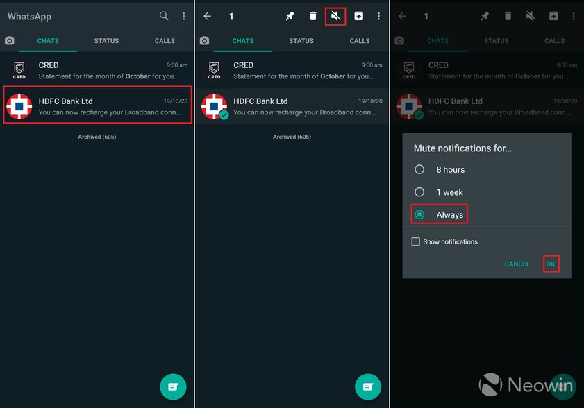 WhatsApp* теперь позволяет навсегда отключать звук уведомлений в чатах