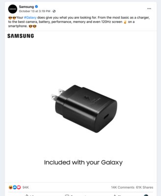 Samsung откажется от комплектного адаптера в смартфонах, хотя раньше троллила за это Apple