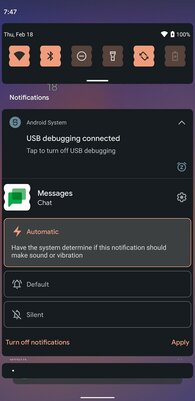 Android 12 автоматически определит, должно ли уведомление издавать звук или вибрацию