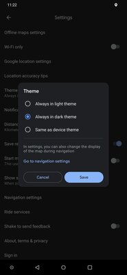 В Google Картах для Android появилась тёмная тема