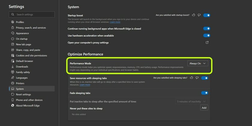 Microsoft добавила в Edge режим производительности, ускоряющий работу браузера в Windows 10
