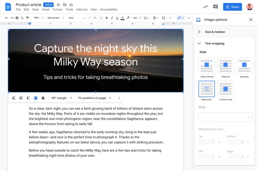 В Google Документах появилась продвинутая вставка изображений. В Word она была с 1997 года