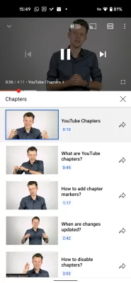 В YouTube для Android теперь можно делиться ссылками на конкретные эпизоды в роликах