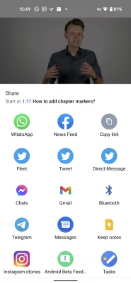 В YouTube для Android теперь можно делиться ссылками на конкретные эпизоды в роликах