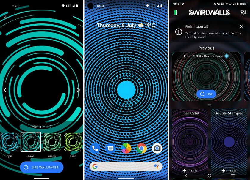 Живые обои SwirlWalls вращаются как спиннер при пролистывании экрана. Очень залипательно