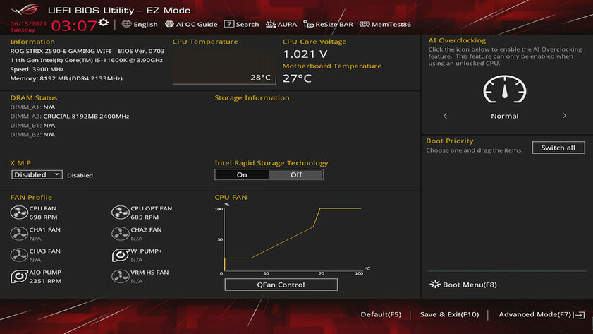 Обзор матплаты ASUS ROG STRIX Z590-E GAMING WIFI: баланс цены и полезных инструментов — UEFI-оболочка BIOS. 1