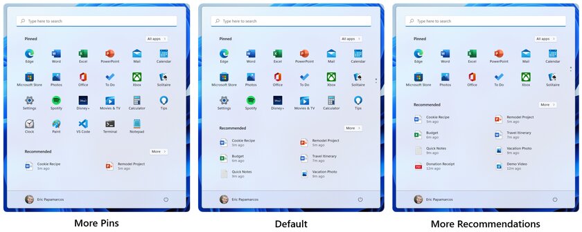 Microsoft доработала Пуск в Windows 11 и представила два новых варианта отображения