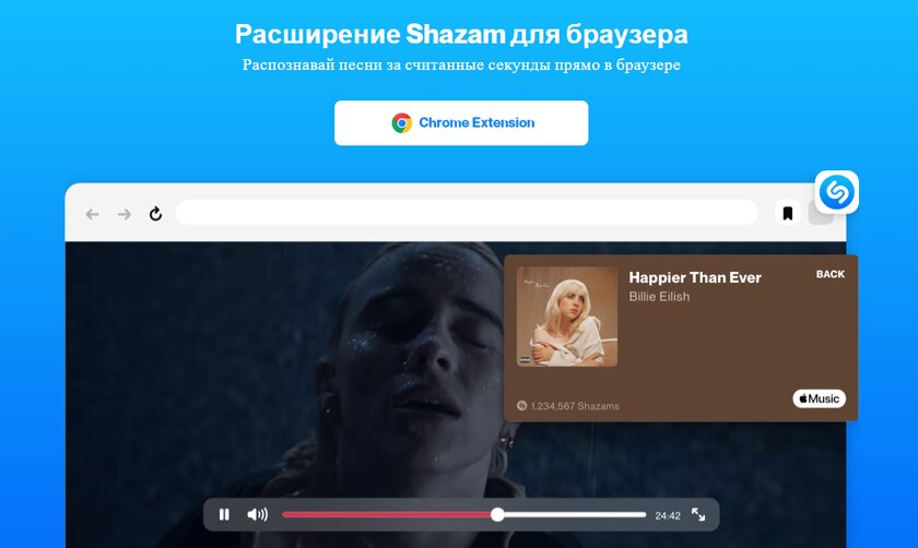 Shazam выпустил расширение для Chrome, оно распознаёт музыку на вкладке браузера
