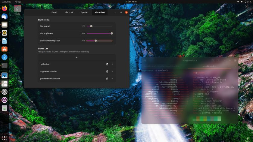 Утилита для Ubuntu 21.10 делает окна полупрозрачными, как в Windows 11. Смотрится эффектно