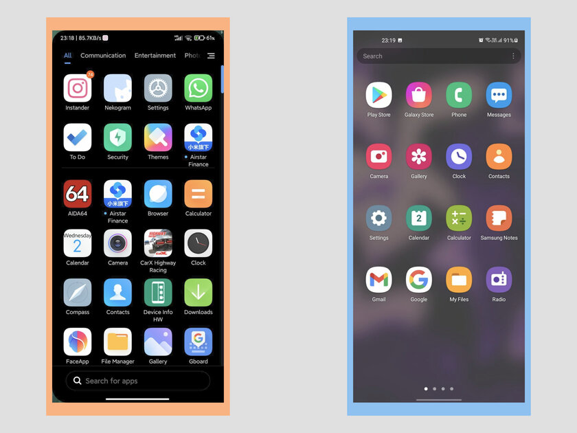 Дизайн прошивки MIUI от Xiaomi против One UI от Samsung: прямое сравнение