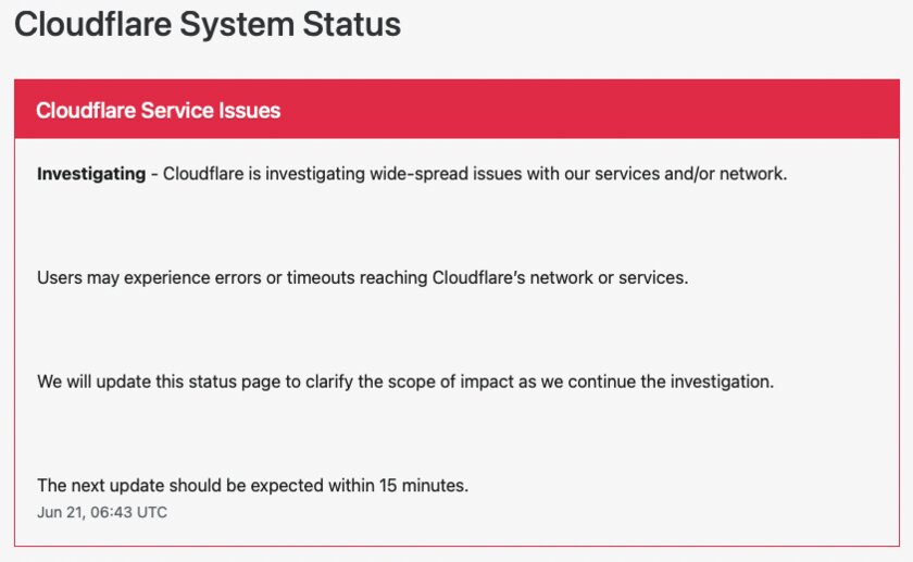 Многие сайты перестали открываться. Упали серверы Cloudflare