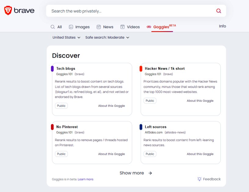 У Brave Search появился Goggles — честный поиск без скрытых приоритетов