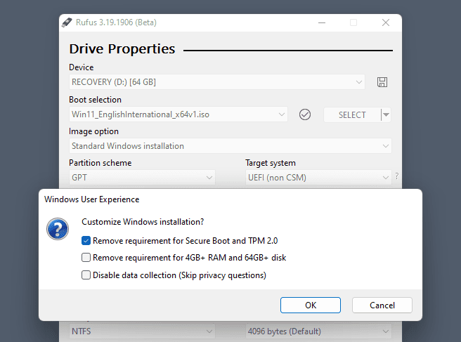 Обновлённый Rufus создаёт флешку с Windows 11, не требующей аккаунт Microsoft