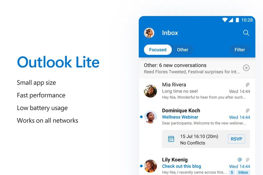 Microsoft выпустила Outlook Lite на Android: приложение весит всего 5 МБ