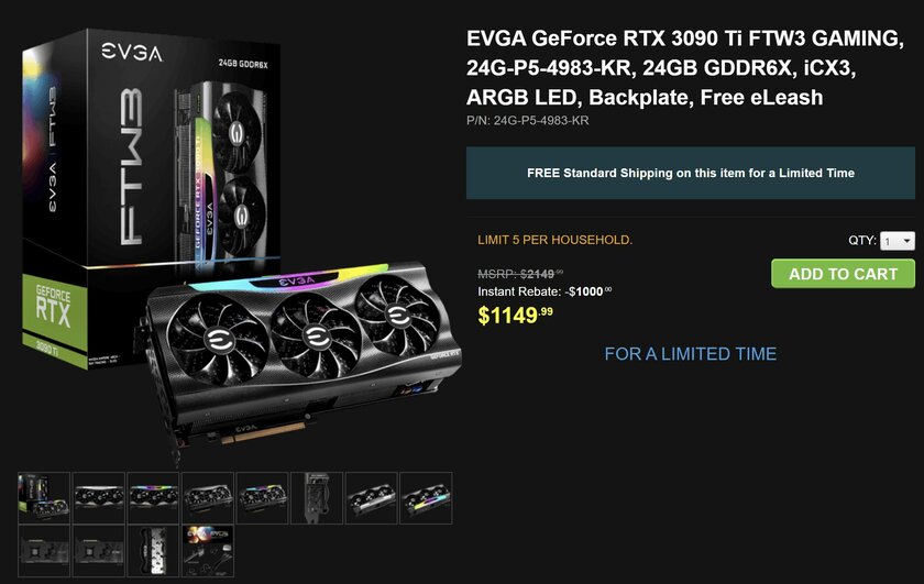 Всего за пару месяцев GeForce RTX 3090 Ti подешевела на 1000 долларов