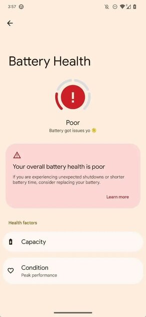 Android 13 будет информировать о плохом состоянии батареи смартфона