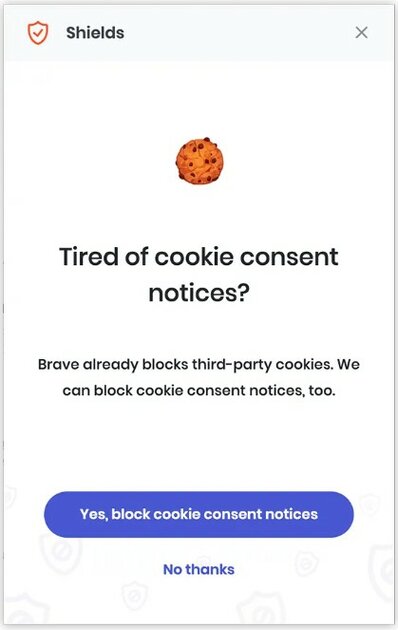 Браузер Brave начнёт блокировать надоедливые запросы на использование файлов cookie