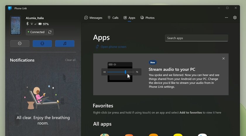 Вскоре можно будет транслировать звук с Android-смартфона на Windows 11