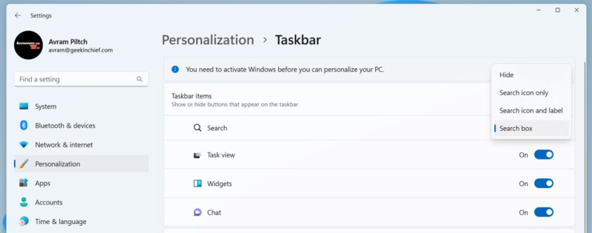 В Windows 11 на панели задач появилась строка поиска. Ее можно отключить