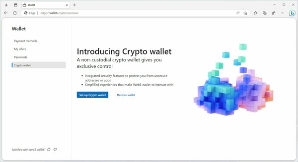 Microsoft тестирует криптовалютный кошелёк, встроенный в браузер Edge