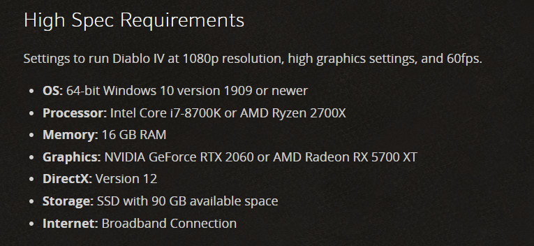 Core i5-2500K, GTX 660 и 8 ГБ ОЗУ: объявлены системные требования Diablo IV