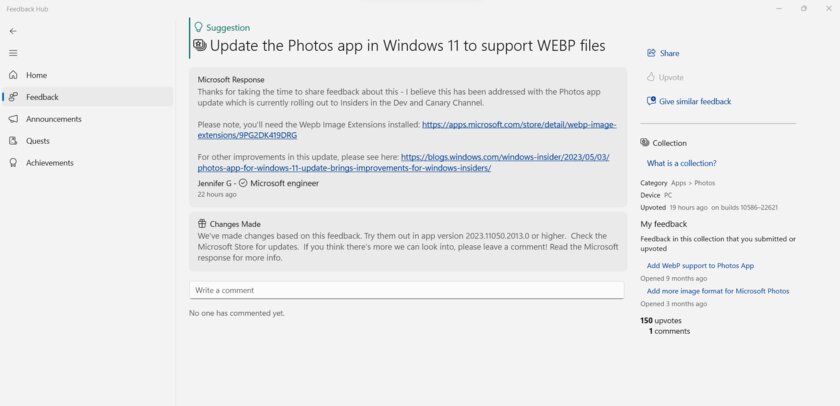 Microsoft тестирует поддержку формата WebP в приложении «Фото» в Windows 11