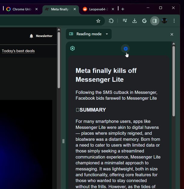 Google тестирует функцию озвучки текста в режиме чтения Chrome: пока что работает ужасно