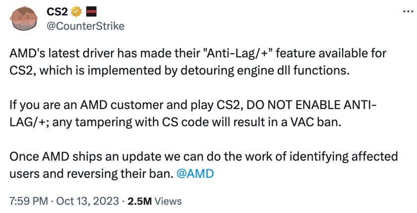 Valve банит фанатов Counter-Strike 2 с видеокартами AMD: всему виной новый драйвер с функцией Anti-Lag+