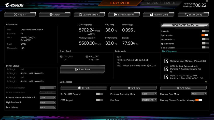 Всё что только нужно, но по слишком высокой цене: обзор Gigabyte Z790 Aorus Master X — BIOS и софт. 1
