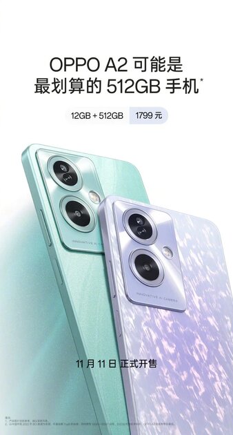 Представлен OPPO A2: недорогой смартфон с 12 ГБ ОЗУ, камерой 50 Мп и процессором Dimensity 6020