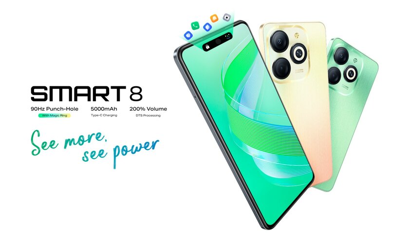 Представлен Infinix Smart 8 — невероятно дешёвый смартфон с большой батарейкой