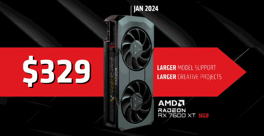 AMD анонсировала Radeon RX 7600 XT: вдвое больше памяти, то же количество ядер и +60 долларов к цене