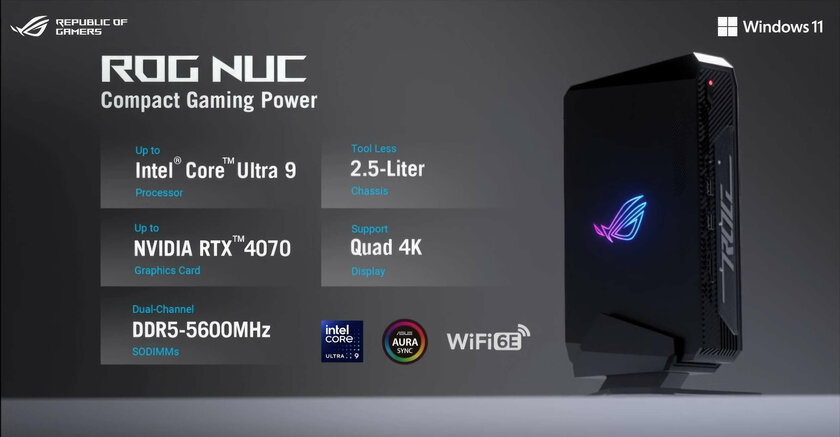 Представлен первый игровой NUC: мини-зверь от ASUS получил RTX 4070
