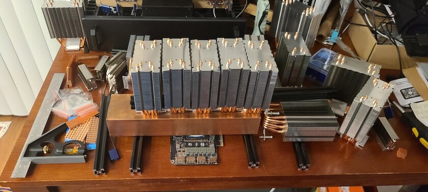 Геймер показал прототип RTX 3080 с полностью пассивным охлаждением: слиток меди и шесть радиаторов