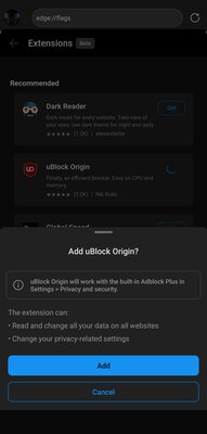 В браузере Edge для Android появилась поддержка расширений: список