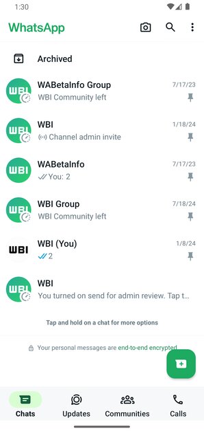 WhatsApp увеличивает количество закреплённых в списке чатов с трёх до пяти