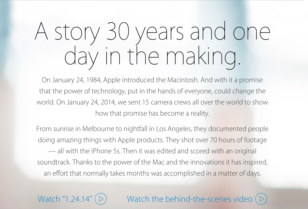 Apple представила новое видео, посвященное 30-летию Macintosh