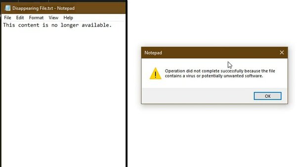 Windows Defender помечает как вирус и удаляет безобидный TXT-файл с этой строчкой