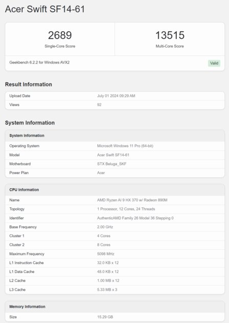 Новейший APU AMD Ryzen AI 9 HX 370 протестировали в Geekbench