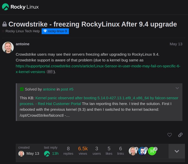 CrowdStrike «положил» не только Windows, но и Linux (даже корпоративный Red Hat). Причём сделал это раньше