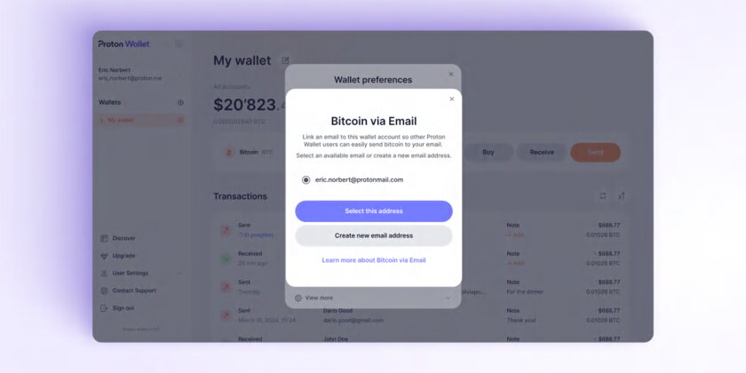 Bitcoin по email: Proton выпустил криптовалютный кошелёк с уникальной функцией
