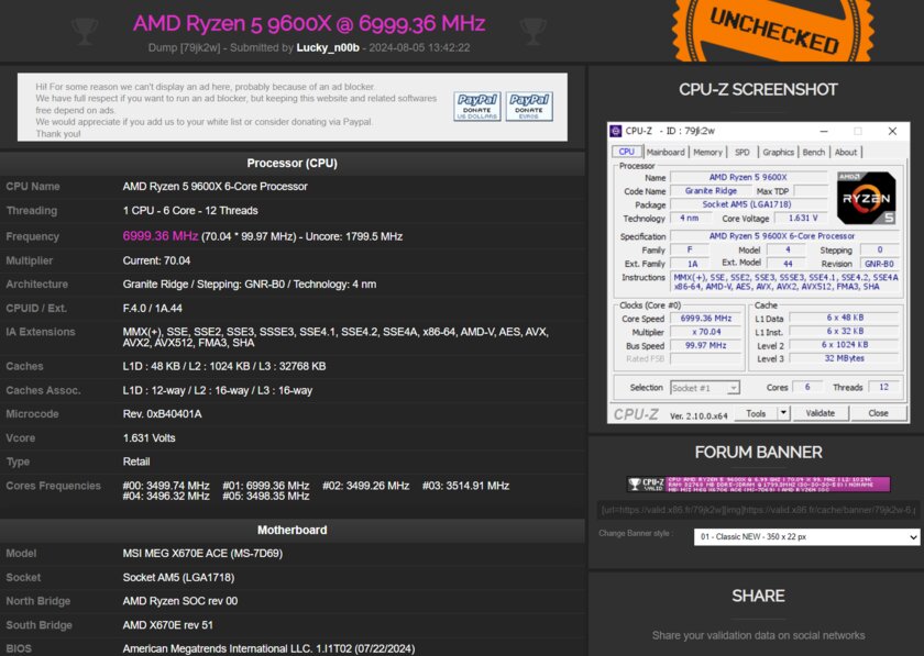 Оверклокер разогнал Ryzen 5 9600X до 7,0 ГГц: новый рекорд для архитектуры AMD Zen 5