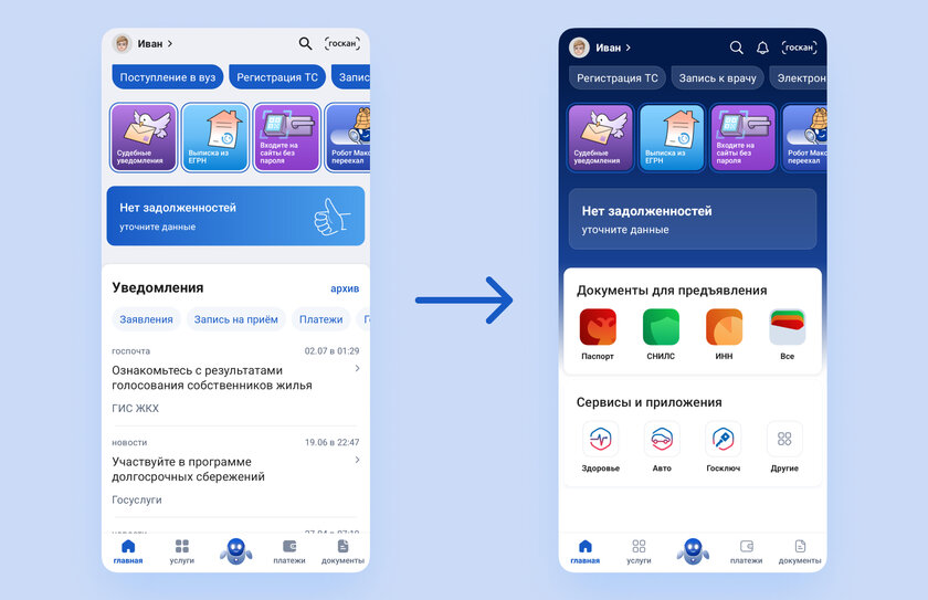 экран смартфона с приложением госуслуги и документы